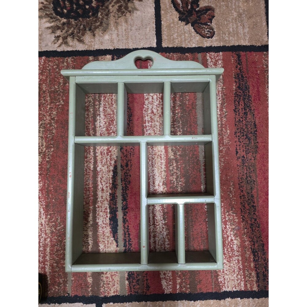 Sage Green Heart Farmhouse Country Wood Wall Display Shelf- Large 25"x16"x4"
